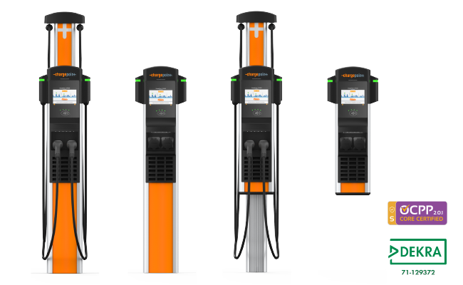 ChargePoint CP6000 product lineup with OCPP and DEKRA 71-129372 icons